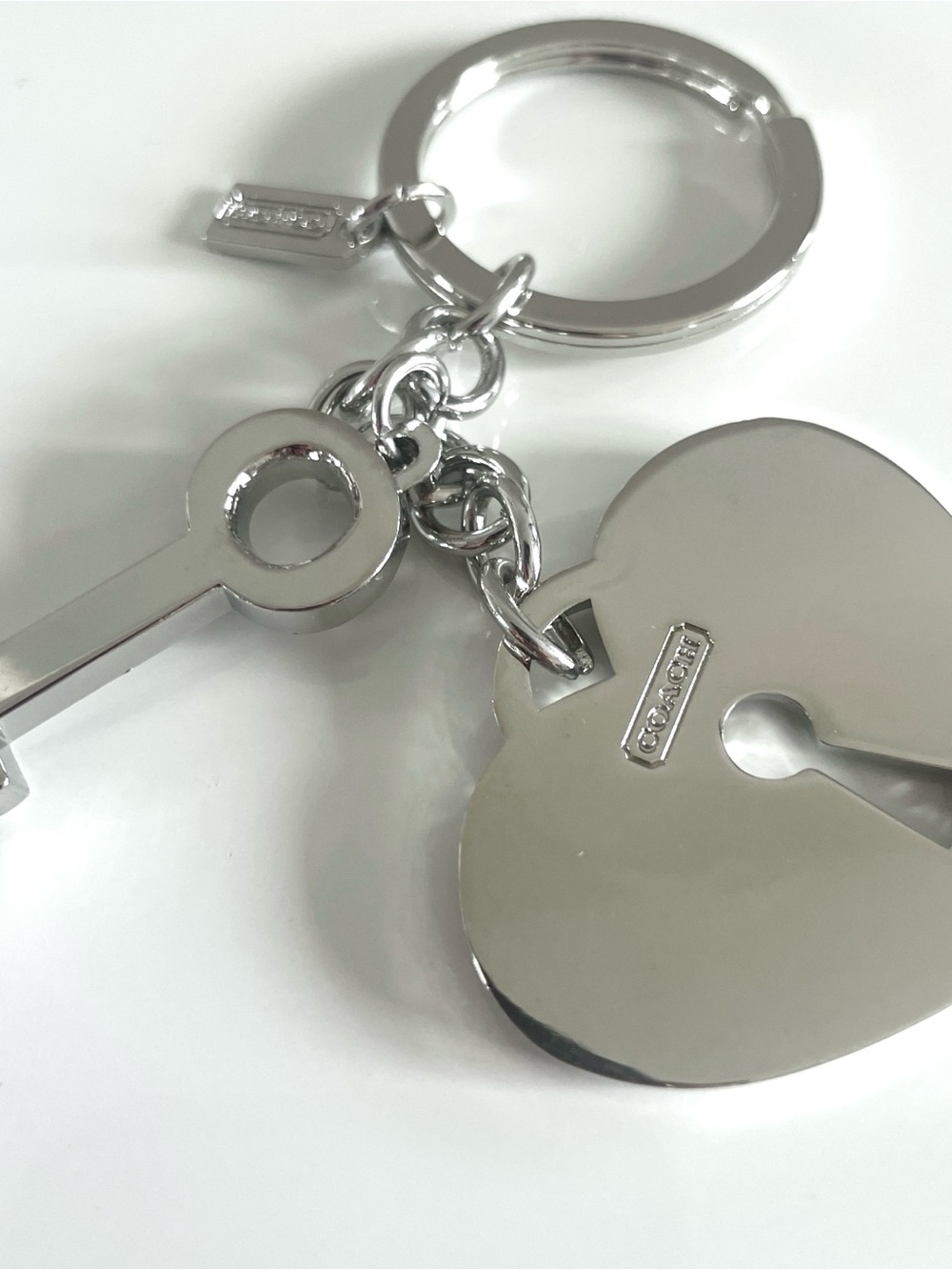 Coach Silver Heart Lock & Key Keychain - Women's Accessory - Picture 3 of 3